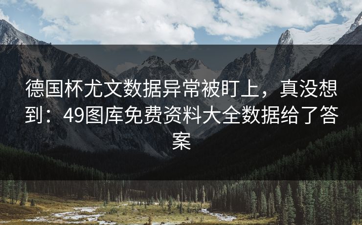 德国杯尤文数据异常被盯上，真没想到：49图库免费资料大全数据给了答案