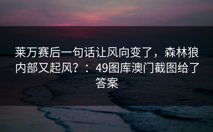 莱万赛后一句话让风向变了，森林狼内部又起风？：49图库澳门截图给了答案